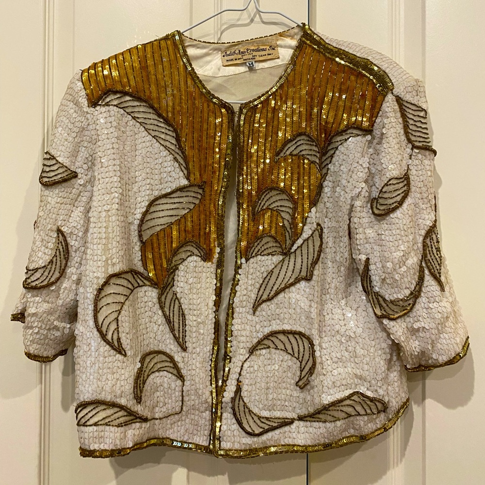Vintage 100% silk Judith Ann Creations hand beaded crop blouse.